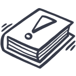 Simple, drawn icon of a book with information