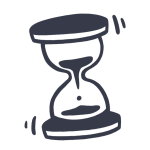 Simple, drawn icon of an hour glass