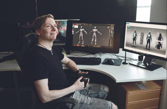 Character Artist at his desk at the Ubisoft RedLynx game development studio in Helsinki, Finland