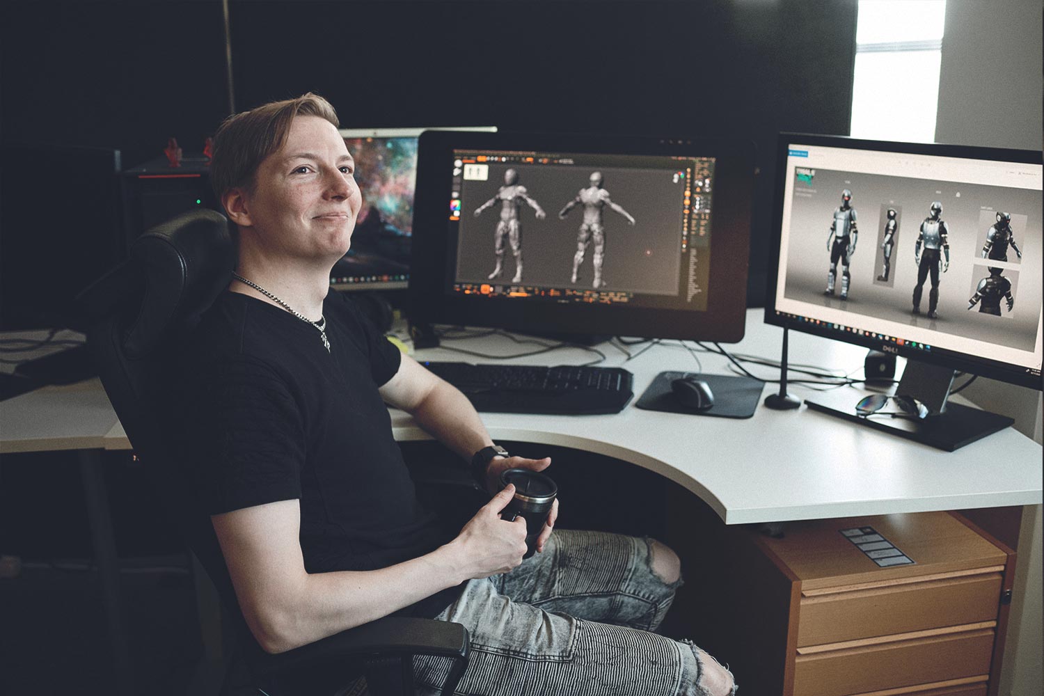 Character Artist at his desk at the Ubisoft RedLynx game development studio in Helsinki, Finland